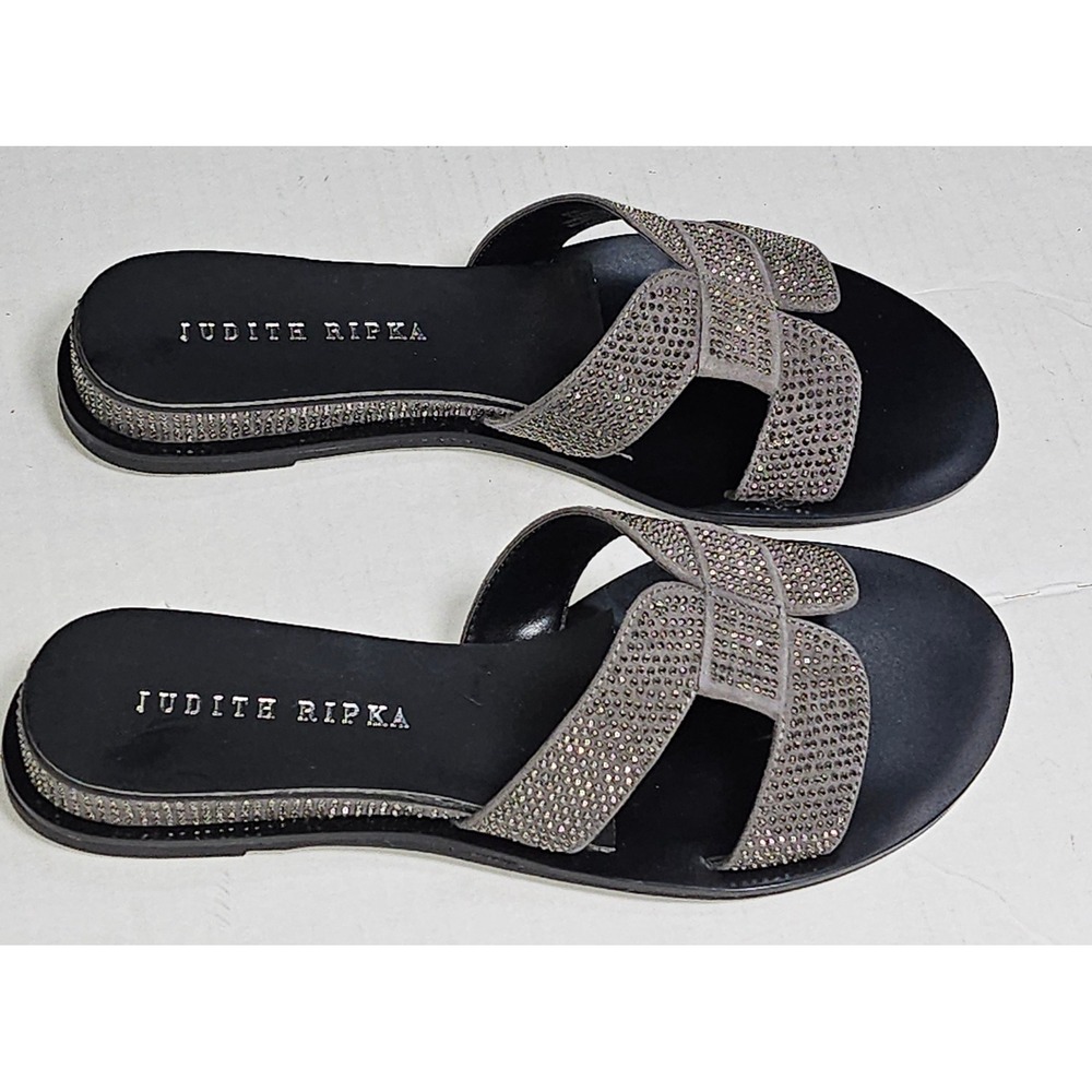 Judith Ripka Sloane Pewter Rhinestone Embellished Slide Sandals A276371 Size 5M - Picture 4 of 10